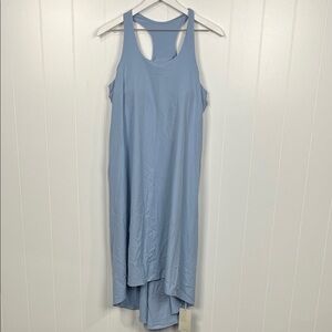 Halara Womens Racerback Dress M Baby Blue Hi-Lo Midi Built in Bra Pockets NWT